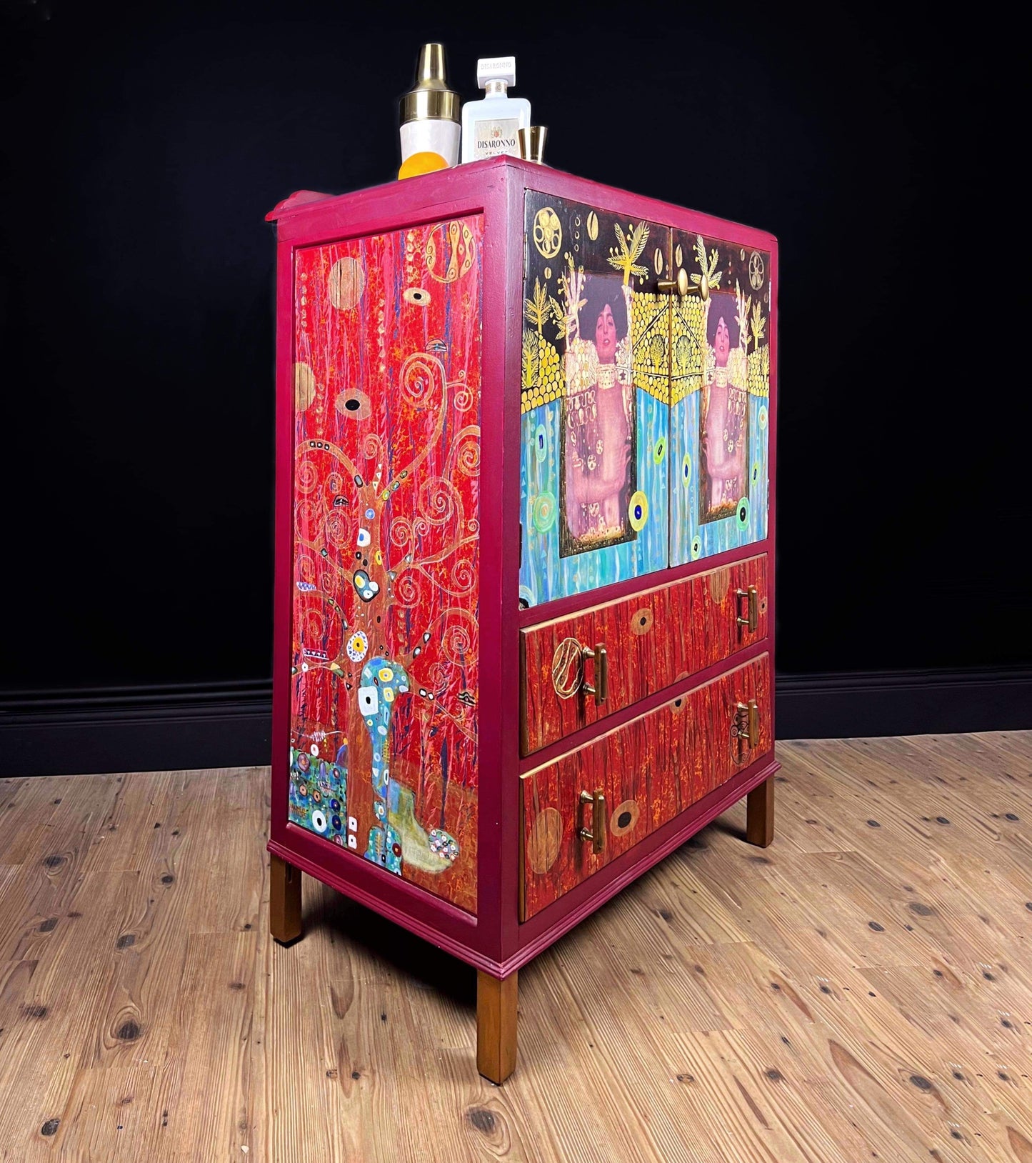 Vintage English Drinks Cabinet, Circa 1930 Cocktail Cabinet, Gustav Klimt Inspired Living Room Storage,