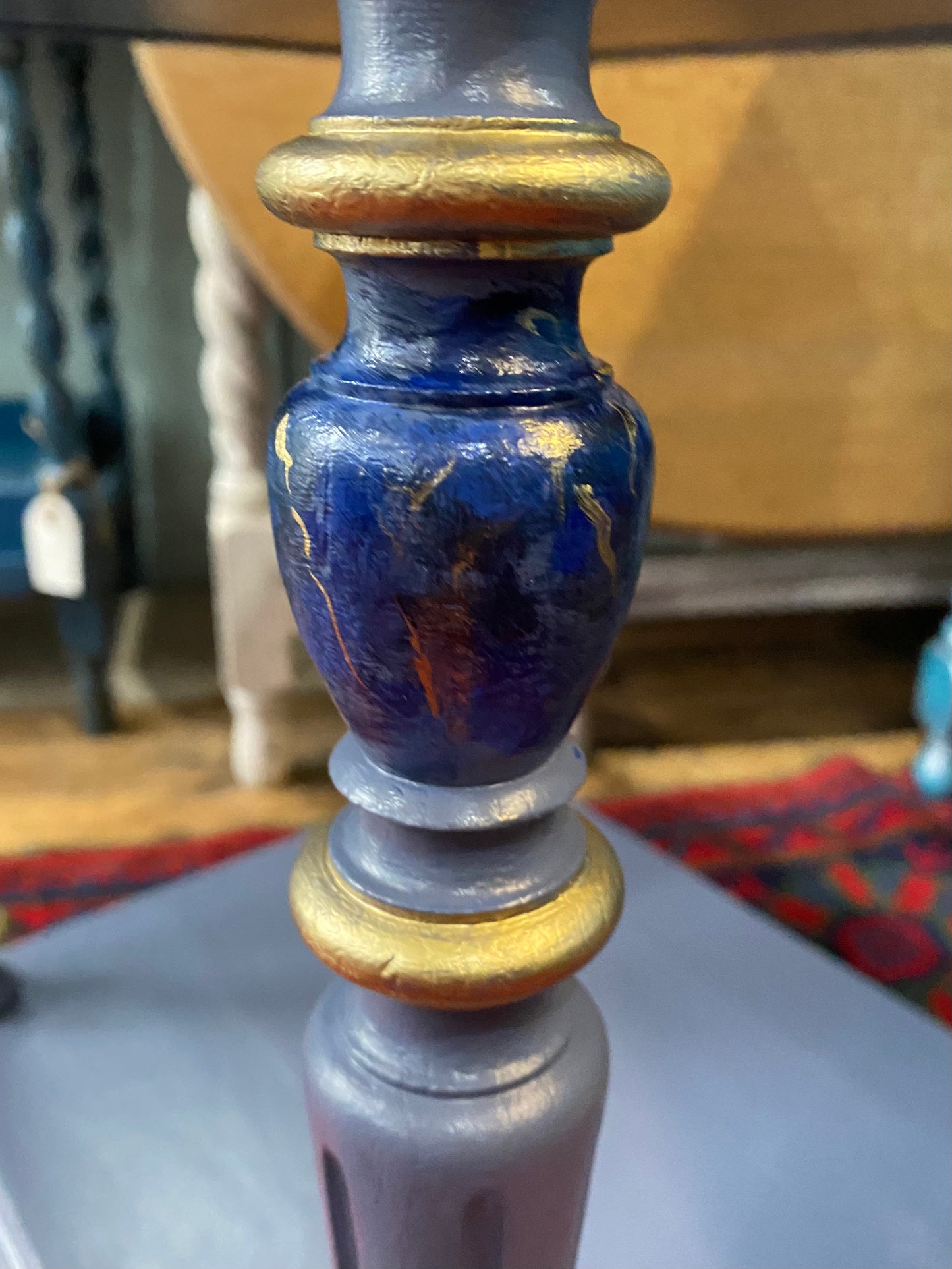 Vintage French Louis Style Cabinet. Circa 1900 Chevet Bedside Table. Antique Marble Top Lamp Table. Indian Paisley Block Print Pattern. Blue Chevet