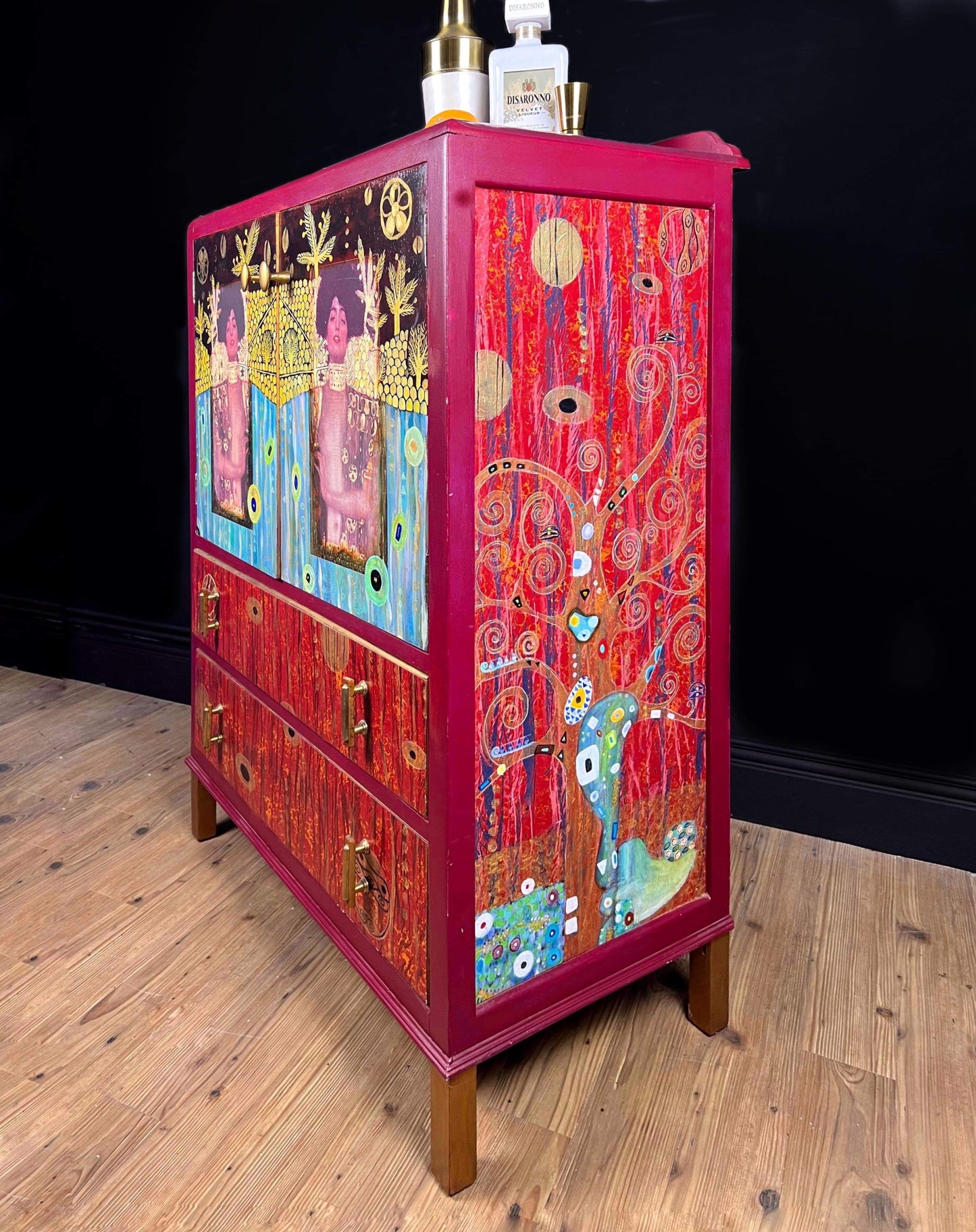 Vintage English Drinks Cabinet, Circa 1930 Cocktail Cabinet, Gustav Klimt Inspired Living Room Storage,