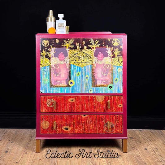 Vintage English Drinks Cabinet, Circa 1930 Cocktail Cabinet, Gustav Klimt Inspired Living Room Storage,